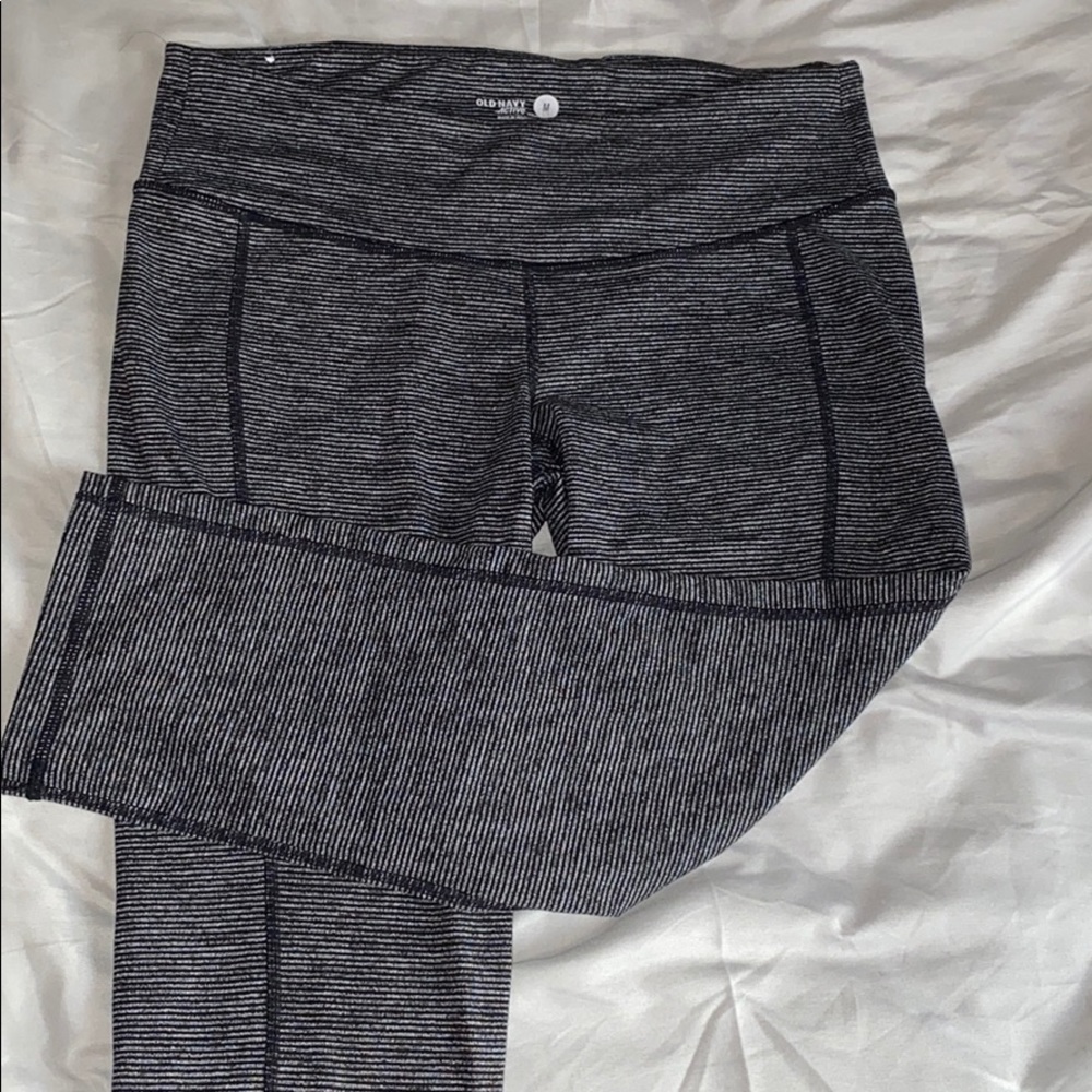 Grey and black striped athletic leggings